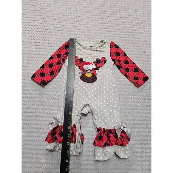 Marie Nicole Clothing Romper Size 0/3 Months Christmas Moose Ruffled - Picture 2 of 6